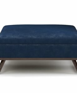 Simpli Home - Owen Square Coffee Table Storage Ottoman - Distressed Dark Blue