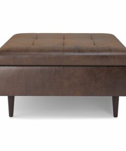 Simpli Home - Shay Mid Century Large Square Coffee Table Storage Ottoman - Distressed Chestnut Brown