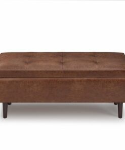 Simpli Home - Shay Mid Century Rectangular Storage Ottoman - Distressed Saddle Brown