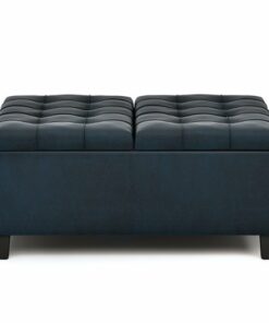 Simpli Home - Harrison 36 inch Wide Transitional Square Coffee Table Storage Ottoman in Faux Leather - Distressed Dark Blue