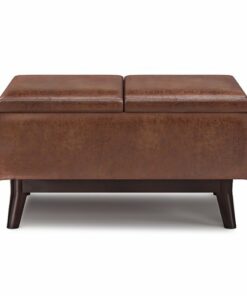 Simpli Home - Owen Tray Top Small Coffee Table Storage Ottoman - Distressed Saddle Brown