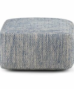 Simpli Home - Nate Square Pouf - Patterned Denim Melange