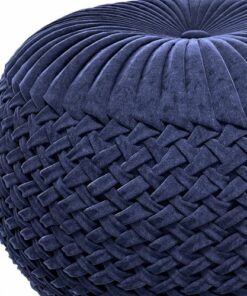 Simpli Home - Grafton Velvet Round Pouf - Dark Blue