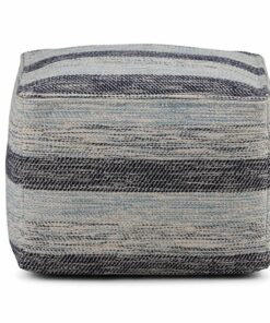 Simpli Home - Clay Square Pouf - Patterned Blue Melange