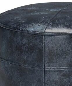 Simpli Home - Connor Round Pouf - Distressed Navy Blue