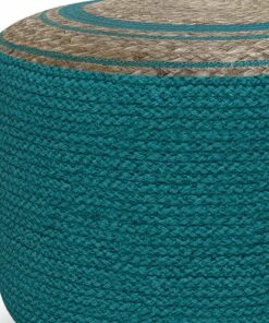 Simpli Home - Serena Round Braided Pouf - Deep Aqua