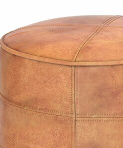 Simpli Home - Connor Round Pouf - Distressed Light Brown