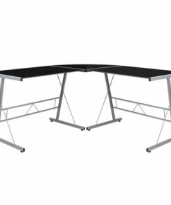 Flash Furniture - Ginny L Contemporary Glass  Home Office Desk - Black Top/Silver Frame