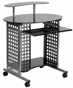 Flash Furniture - Cassini Oval Contemporary Glass  Home Office Desk - Black Top/Silver Frame