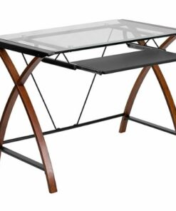 Flash Furniture - Jude Rectangle Contemporary Glass  Home Office Desk - Clear/Cherry