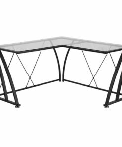 Flash Furniture - Singleton L Contemporary Glass  Home Office Desk - Clear/Black