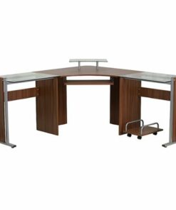 Flash Furniture - Singleton L Contemporary Glass  Home Office Desk - Teakwood