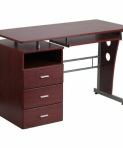 Flash Furniture - Joshua Rectangle Contemporary Laminate 3-Drawer Home Office Desk - Mahogany