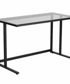 Flash Furniture - Singleton Rectangle Contemporary Glass  Home Office Desk - Clear/Black