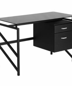 Flash Furniture - Singleton Rectangle Contemporary Glass  Home Office Desk - Black