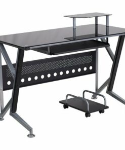 Flash Furniture - Singleton Rectangle Contemporary Glass  Home Office Desk - Black Top/Silver Frame