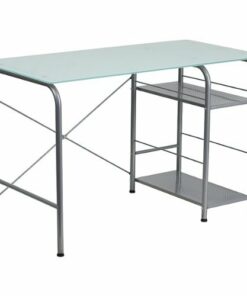 Flash Furniture - Rectangle Contemporary Glass  Home Office Desk with Open Storage - Silk White/Silver