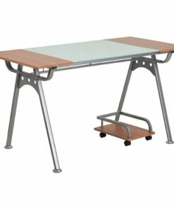 Flash Furniture - Rectangle Contemporary Glass and Laminate Home Office Desk - Frosted/Cherry