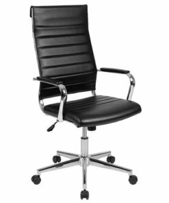 Flash Furniture - Hansel Contemporary Leather/Faux Leather Executive Swivel Ribbed High Back Office Chair - Black