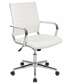 Flash Furniture - Hansel Contemporary Leather/Faux Leather Ribbed Executive Swivel Mid-Back Office Chair - White 1