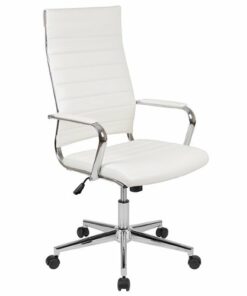 Flash Furniture - Hansel Contemporary Leather/Faux Leather Executive Swivel Ribbed High Back Office Chair - White