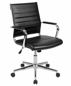 Flash Furniture - Hansel Contemporary Leather/Faux Leather Ribbed Executive Swivel Mid-Back Office Chair - Black 1