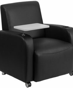 Flash Furniture - George Rectangle Contemporary Leather/Faux Leather Tablet Arm Chair with Wheels - Black