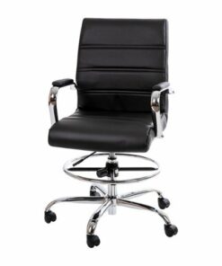 Flash Furniture - Whitney Modern Leather/Faux Leather Drafting Chair - Black