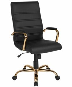 Flash Furniture - Whitney High Back Modern Leather/Faux Leather Executive Swivel Office Chair - Black LeatherSoft/Gold Frame