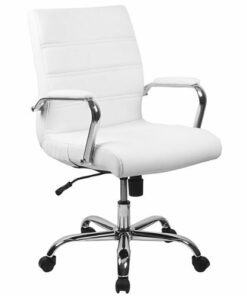 Flash Furniture - Whitney Mid-Back Modern Leather/Faux Leather Executive Swivel Office Chair - White LeatherSoft/Chrome Frame