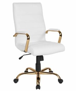 Flash Furniture - Whitney High Back Modern Leather/Faux Leather Executive Swivel Office Chair - White LeatherSoft/Gold Frame