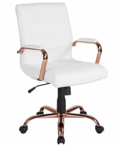 Flash Furniture - Whitney Mid-Back Modern Leather/Faux Leather Executive Swivel Office Chair - White LeatherSoft/Rose Gold Frame