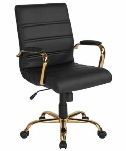 Flash Furniture - Whitney Mid-Back Modern Leather/Faux Leather Executive Swivel Office Chair - Black LeatherSoft/Gold Frame