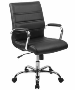 Flash Furniture - Whitney Mid-Back Modern Leather/Faux Leather Executive Swivel Office Chair - Black LeatherSoft/Chrome Frame