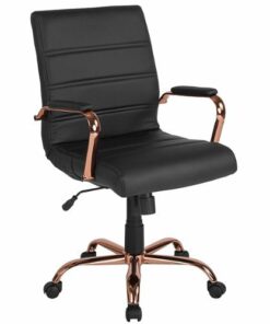 Flash Furniture - Whitney Mid-Back Modern Leather/Faux Leather Executive Swivel Office Chair - Black LeatherSoft/Rose Gold Frame