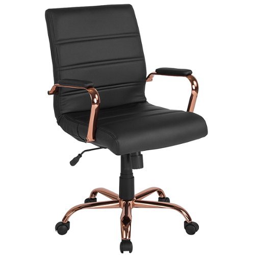 Flash Furniture - Whitney Mid-Back Modern Leather/Faux Leather Executive Swivel Office Chair - Black LeatherSoft/Rose Gold Frame