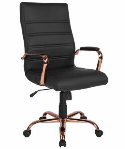 Flash Furniture - Whitney High Back Modern Leather/Faux Leather Executive Swivel Office Chair - Black LeatherSoft/Rose Gold Frame