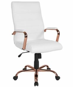 Flash Furniture - Whitney High Back Modern Leather/Faux Leather Executive Swivel Office Chair - White LeatherSoft/Rose Gold Frame