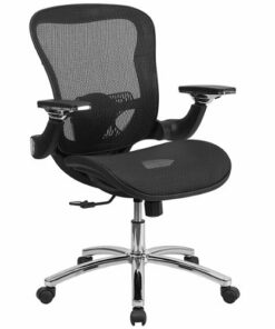 Flash Furniture - Sam Contemporary Mid-Back Mesh Chair with Synchro-Tilt & Height Adjustable Flip-Up Arms - Black