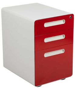 Flash Furniture - Wren Modern Steel 3-Drawer Filing Cabinet - White and Red