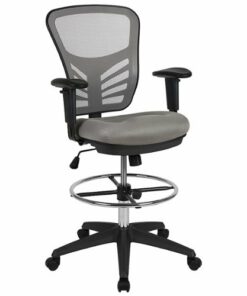 Flash Furniture - Tyler Contemporary Mesh Drafting Stool - Light Gray Mesh/Black Frame
