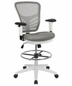 Flash Furniture - Tyler Contemporary Mesh Drafting Stool - Light Gray Mesh/White Frame