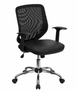 Flash Furniture - Norris Contemporary Leather/Faux Leather Swivel Office Chair - Black LeatherSoft/Mesh