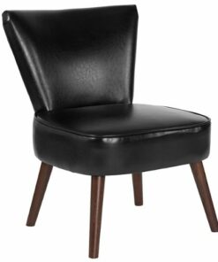 Flash Furniture - Hercules Holloway  Midcentury Leather/Faux Leather Side Chair - Upholstered - Black LeatherSoft
