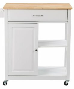 CorLiving - Sage Wood Kitchen Cart With Cupboard - White