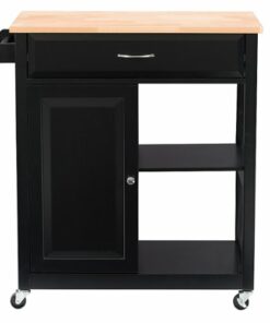 CorLiving - Sage Wood Kitchen Cart With Cupboard - Black