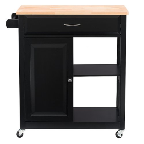 CorLiving - Sage Wood Kitchen Cart With Cupboard - Black