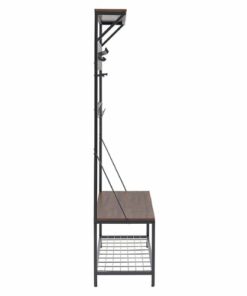 CorLiving - Rowan Wood Grain and Metal Hall Tree Bench and Shoe Rack - Brown and Black