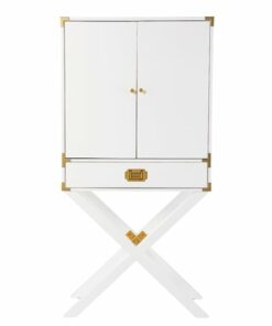 SEI Furniture - Campaign Tall Bar Cabinet with Storage - White and gold finish
