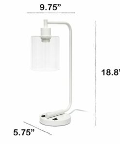 Lalia Home - Modern Iron Desk Lamp with Glass Shade and USB Charging - White